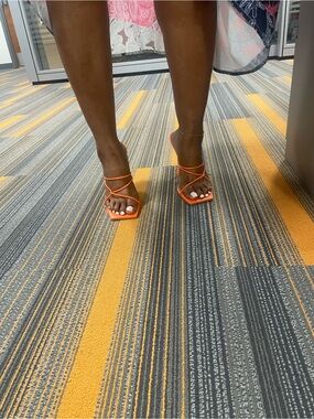 Strappy Orange Square-Toe Women’s Sandals